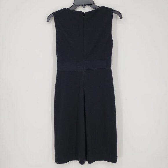 Calvin Klein Origami Pleated Sheath Dress 2 Sleeveless Ponte Knit Work Black - Picture 2 of 8